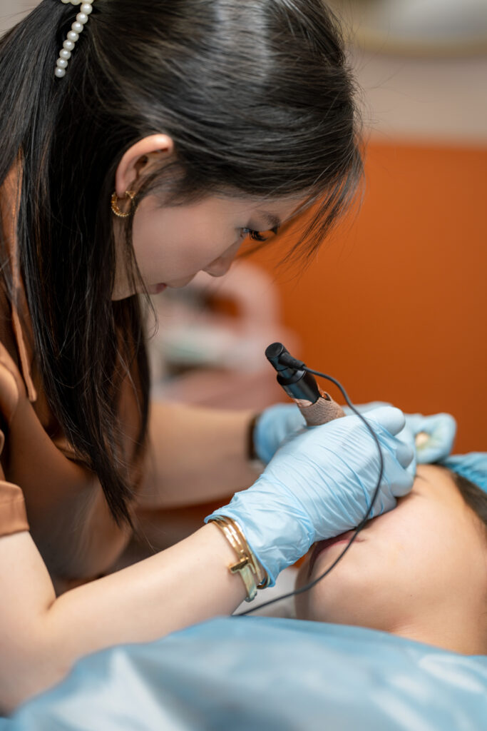 Professional branding photo of microblading process at AVA Permanent Makeup & Spa,