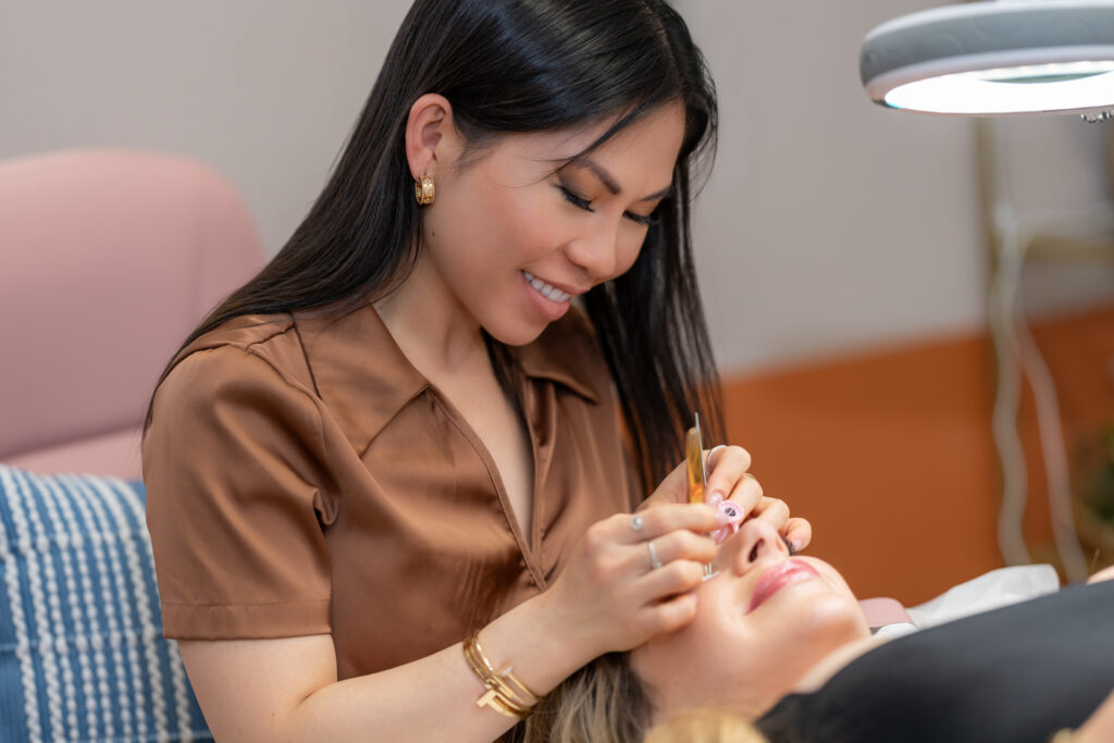 Professional branding photo of eyelash service process at AVA Permanent Makeup & Spa