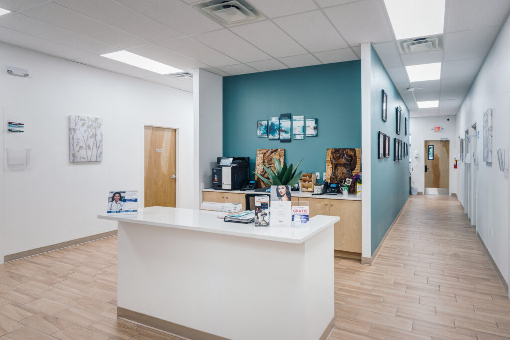 Reception area of contemporary dental clinic in El Paso, TX