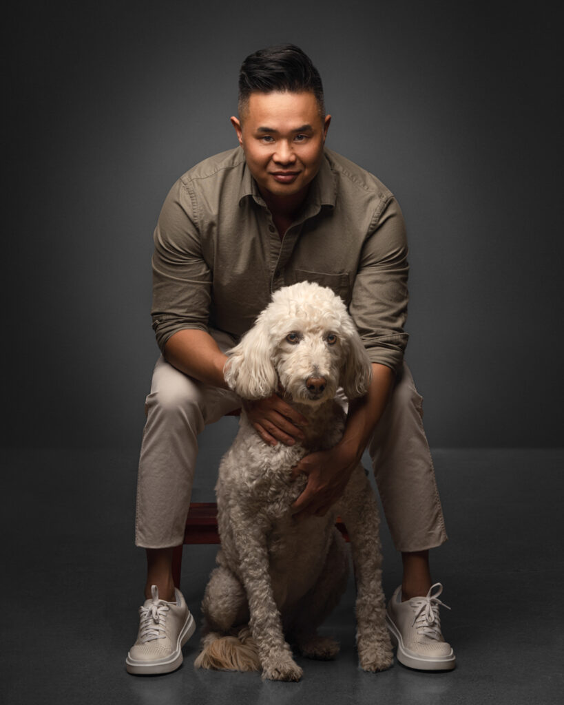 Pet portrait of Candy the Poodle with lung cancer, photographed by Tien Vo at Newport Beach studio